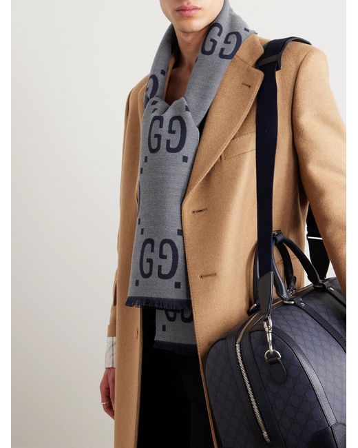 Gucci White Logo-Jacquard Wool And Silk-Blend Scarf for men