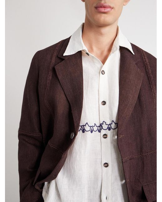 Kartik Research Natural Embroidered Linen Shirt for men