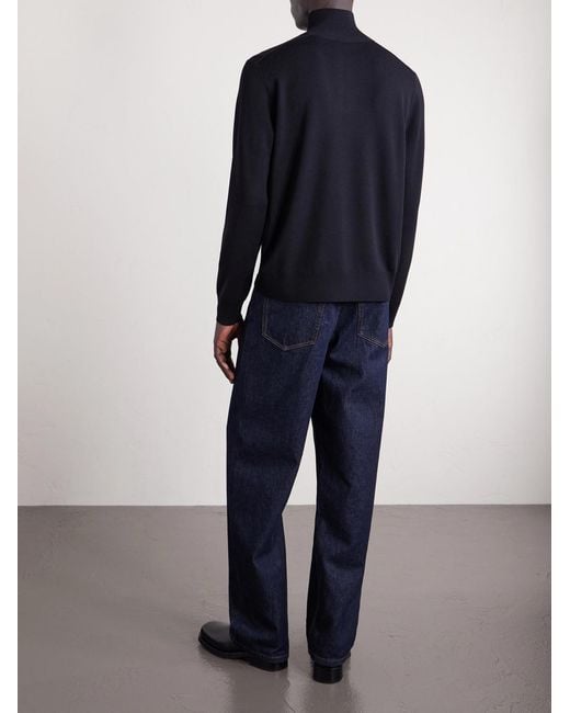 Burberry Blue Wool Half-zip Sweater for men