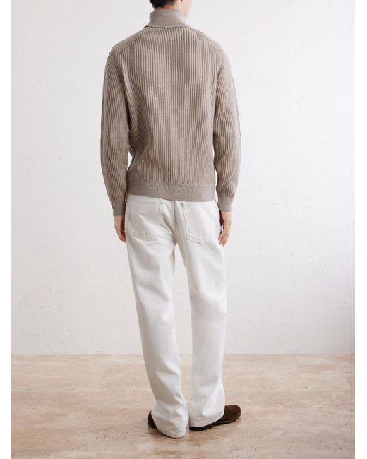 Slowear Natural Ribbed Virgin Wool Rollneck Sweater for men