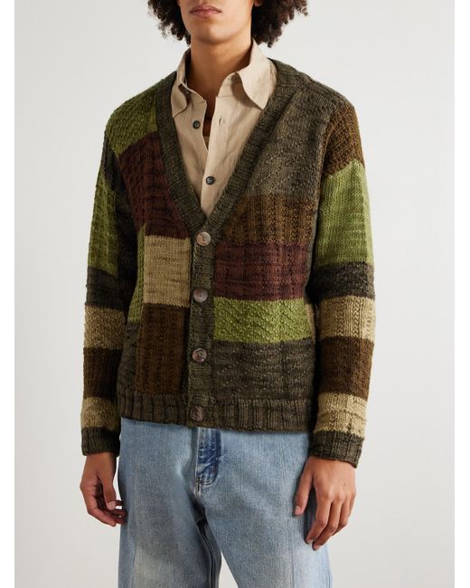Kartik Research Green Patchworked Wool Cardigan for men