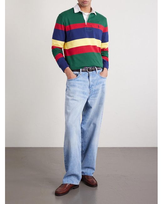 Polo Ralph Lauren Green Logo-Embroidered Striped Cotton-Jersey Rugby Shirt for men