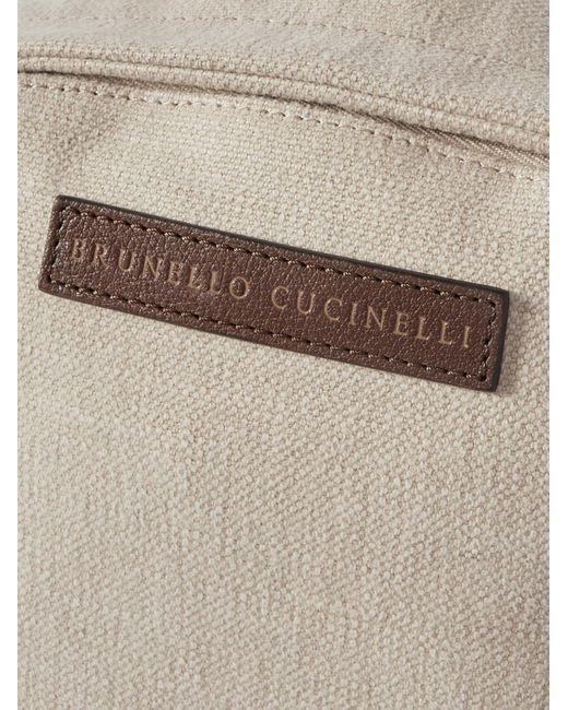 Brunello Cucinelli Natural Logo-appliquéd Leather And Suede-trimmed Canvas Backpack for men