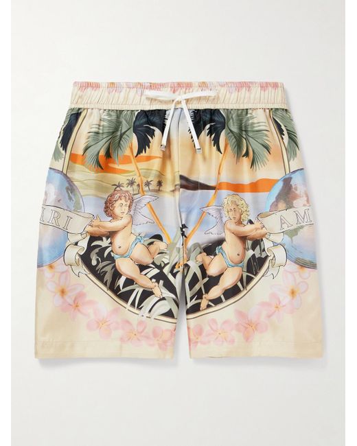 Amiri Metallic Straight-leg Printed Silk-twill Drawstring Shorts for men
