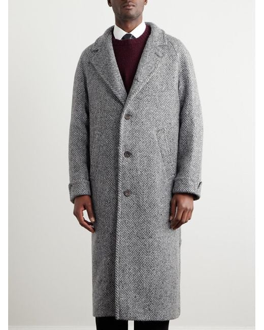 Anderson & Sheppard Gray Herringbone Wool Coat for men