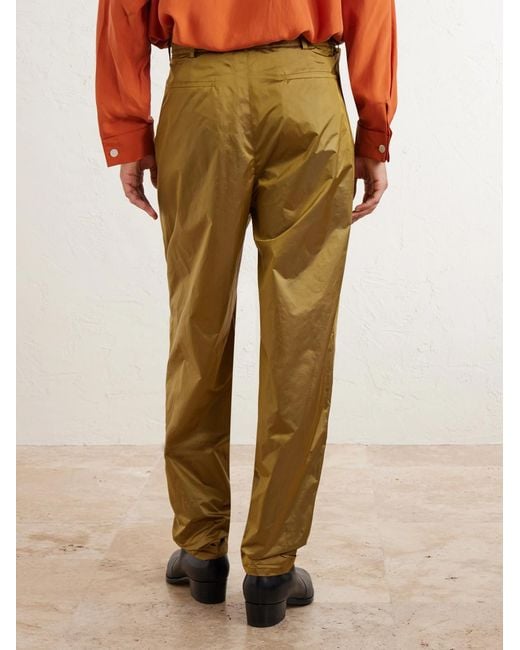 Saint Laurent Yellow Tapered Belted Pleated Shell Trousers for men
