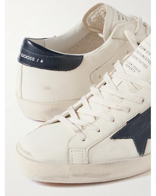 Golden Goose Deluxe Brand Natural Super-star Distressed Glossed-trimmed Leather Sneakers for men