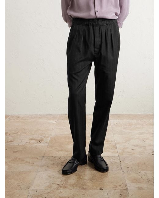 Tom Ford Black Cotton And Silk-Blend Herringbone Trousers for men