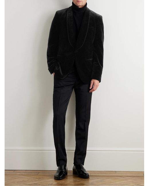 Mr P. Black Slim-Fit Shawl-Collar Cotton-Velvet Tuxedo Jacket for men