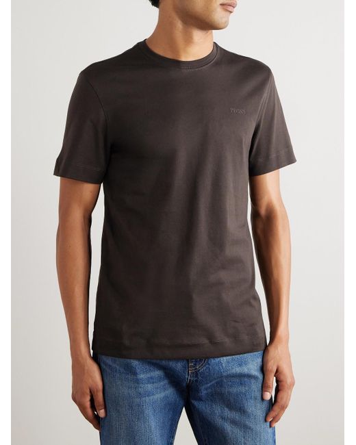 Zegna Brown Logo-Embroidered Cotton-Jersey T-Shirt for men