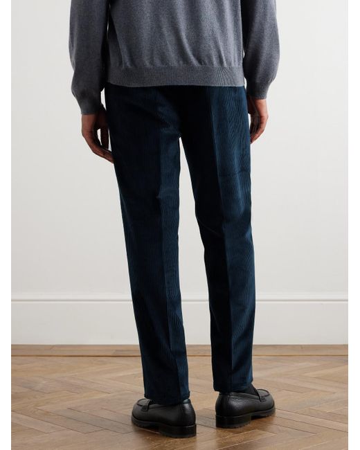 Loro Piana Blue Jarno Straight-Leg Cotton-Corduroy Trousers for men