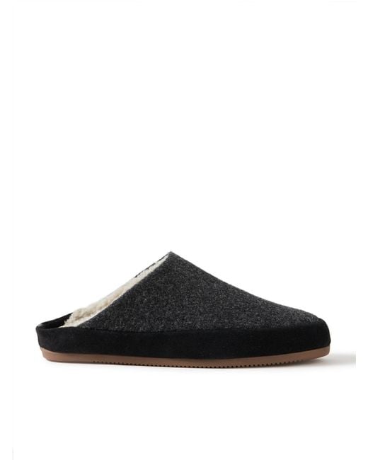 Mulo Black Suede-Trimmed Shearling-Lined Wool Slippers for men