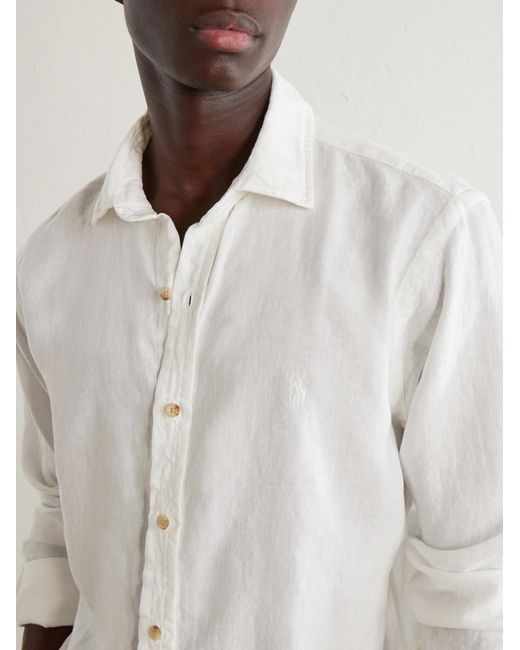Polo Ralph Lauren White Logo-Embroidered Linen Woven Shirt for men