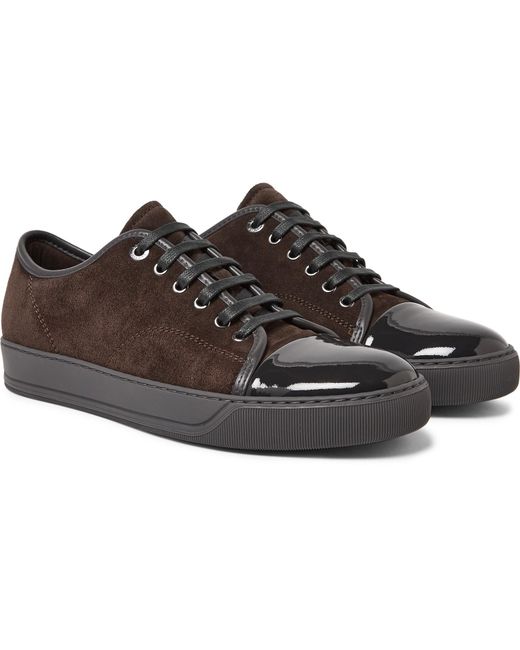 Lanvin Brown Cap-toe Suede And Patent-leather Sneakers for men