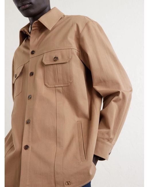 Valentino Garavani Natural Logo-appliquéd Cotton-gabardine Overshirt for men