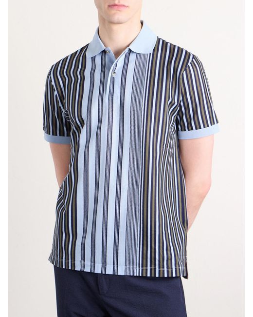 Paul Smith Blue Striped Knitted Cotton Polo Shirt for men