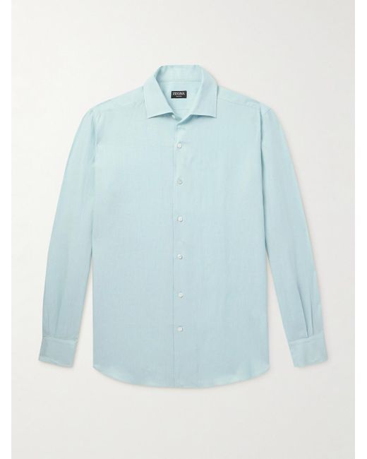 Zegna Blue Oasi Linen Shirt for men