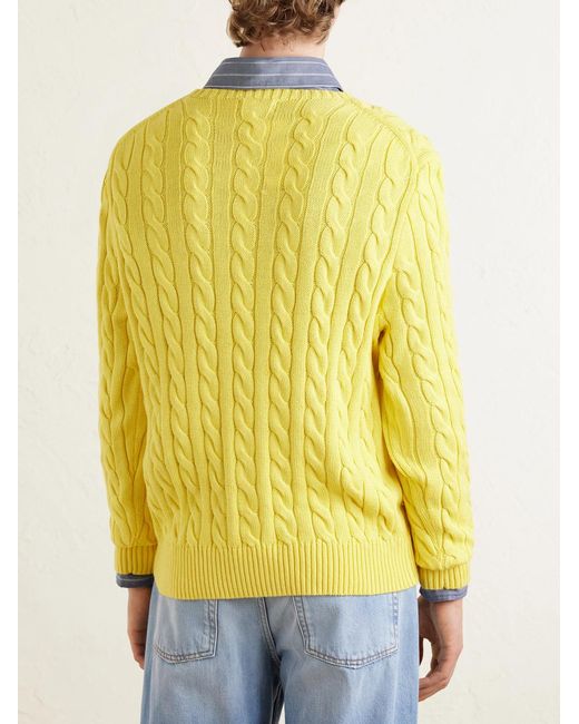 Polo Ralph Lauren Yellow Logo-Embroidered Cable-Knit Cotton Sweater for men