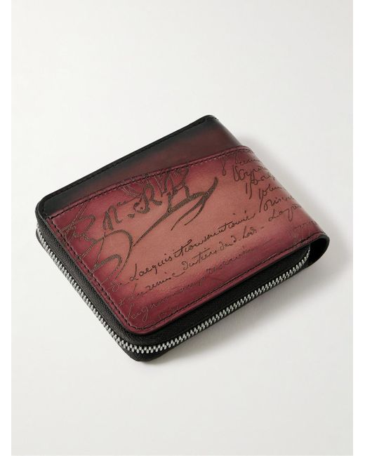 Berluti Red Itauba Scritto Venezia Leather Zip-around Wallet for men