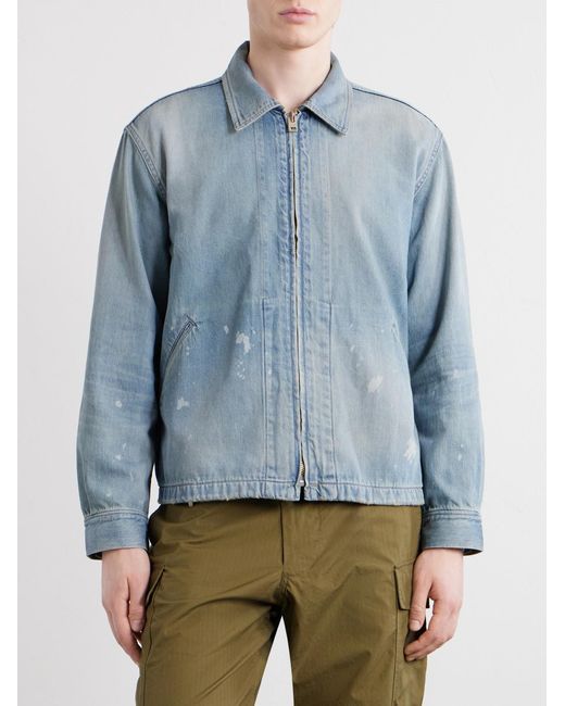 Fullcount Blue Distressed Denim Zip-up Jacket for men