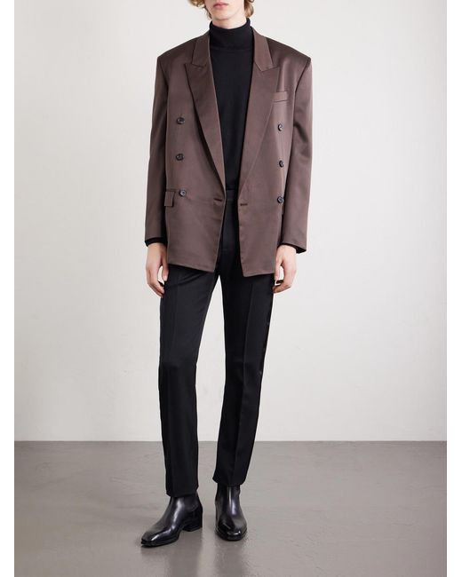 Saint Laurent Blue Slim-fit Satin-trimmed Grain De Poudre Wool Tuxedo Trousers for men