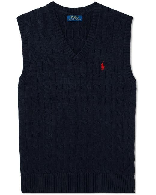 Polo Ralph Lauren Blue Slim-fit Logo-embroidered Cable-knit Cotton Sweater Vest for men
