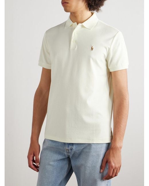 Polo Ralph Lauren White Logo-Embroidered Cotton-Jersey Polo Shirt for men