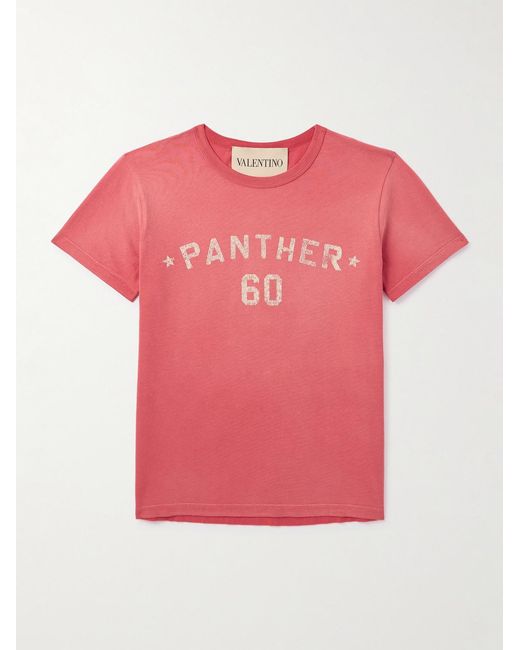 Valentino Garavani Pink Chez Logo-Appliquéd Printed Cotton-Jersey T-Shirt for men