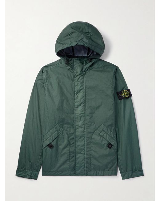 Stone Island Green Logo-Appliquéd Membrana 3L Tc Hooded Jacket for men