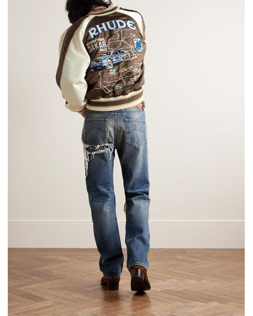 Rhude Brown Logo-Embroidered Colour-Block Satin Bomber Jacket for men