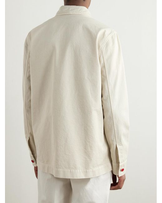 Kiton Hemdjacke aus Baumwoll-Twill mit Logostickerei in Natural für Herren