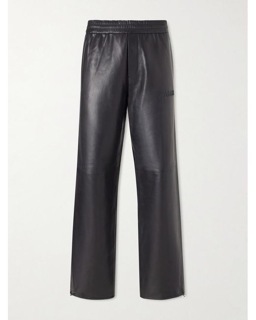 Amiri Gray Logo-appliquéd Straight-leg Leather Trousers for men