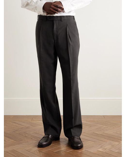 Saman Amel Black Straight-Leg Pleated Wool-Blend Suit Trousers for men