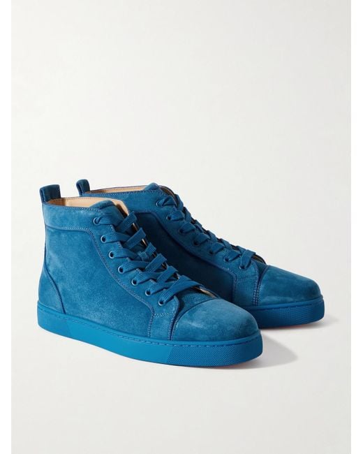 Sneakers alte in camoscio con finiture in gros-grain e logo Louis di Christian Louboutin in Blue da Uomo