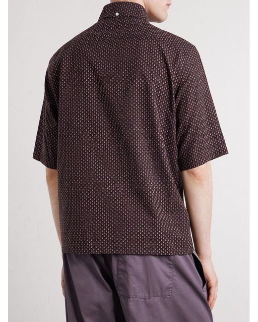 Lemaire Brown Button-Down Collar Printed Cotton Shirt for men