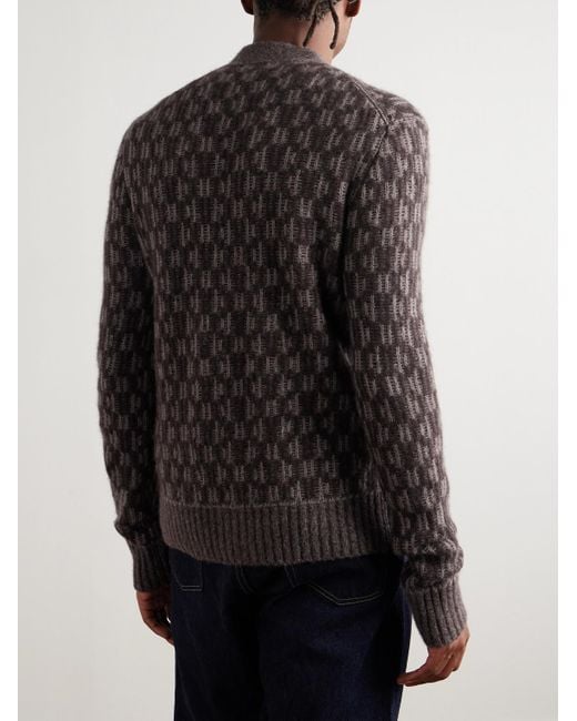 Piacenza 1733 Gray Jacquard-Knit Cashmere-Blend Cardigan for men