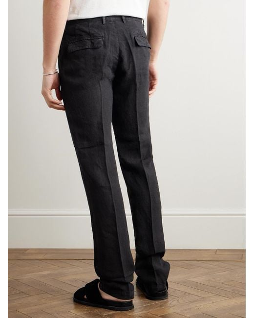 Massimo Alba Blue Ionio2 Straight-Leg Pleated Linen Trousers for men