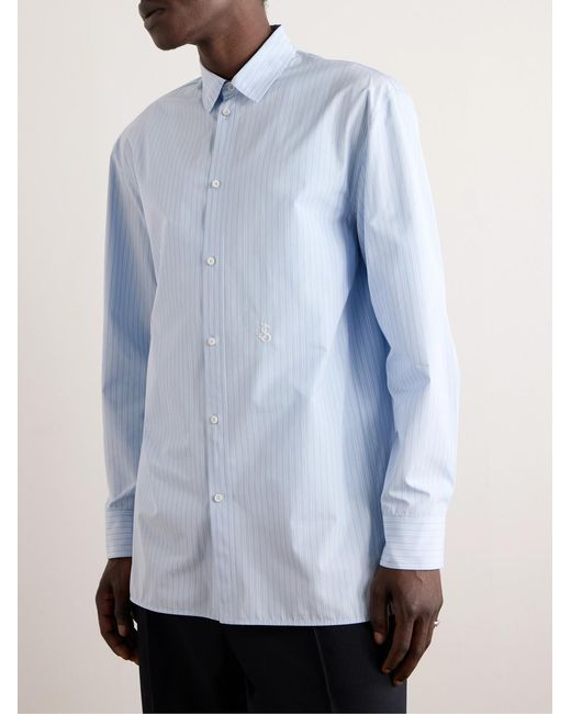 Jil Sander Blue Thursday Logo-Embroidered Striped Cotton-Poplin Shirt for men