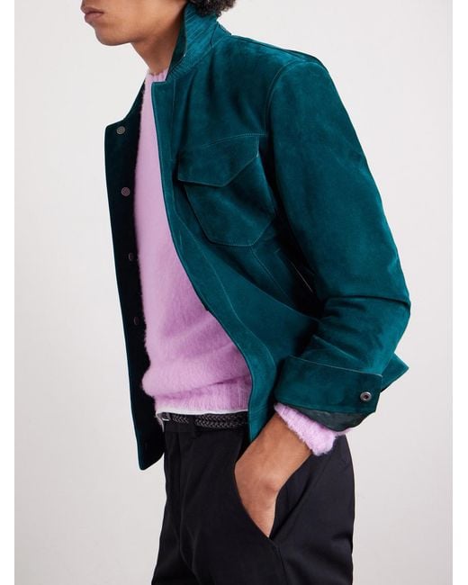 Tom Ford Blue Slim-Fit Suede Jacket for men