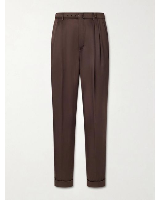 Saint Laurent Brown Tapered Belted Silk-satin Trousers for men