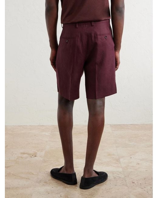 Dolce & Gabbana Red Maiolica Corallo Straight-Leg Pleated Linen Shorts for men