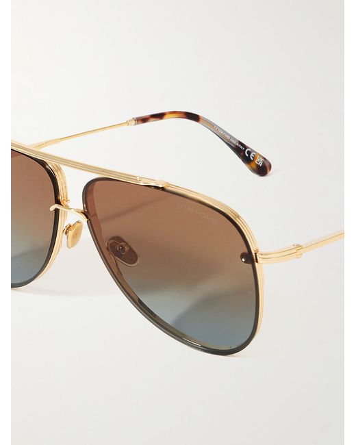 Tom Ford Natural Leon Aviator-style Gold-tone Sunglasses for men