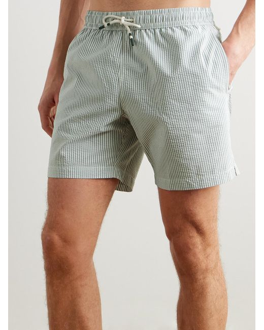 Hartford Blue Slim-Fit Short-Length Striped Seersucker Swim Shorts for men