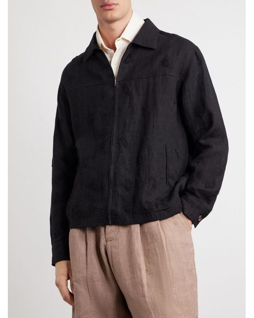 Kartik Research Blue Embellished Linen Blouson Jacket for men