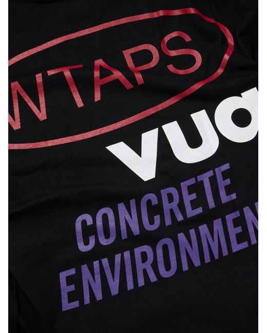 (w)taps Black Logo-Appliquéd Printed Cotton-Jersey T-Shirt for men