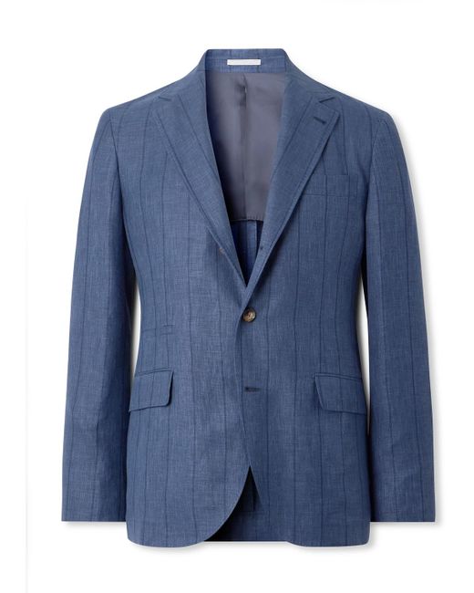 Brunello Cucinelli Blue Wool, Linen And Silk-Blend Suit Jacket for men