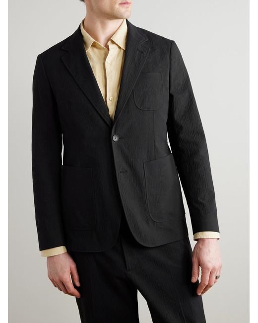 Mr P. Black Stretch-Cotton Seersucker Suit Jacket for men