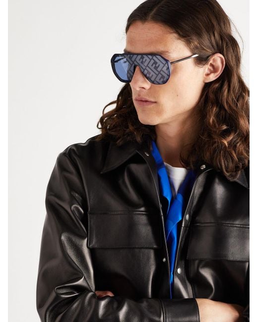 Fendi Pilotensonnenbrille aus Azetat mit Logoprint und silberfarbenen Details in Blue für Herren