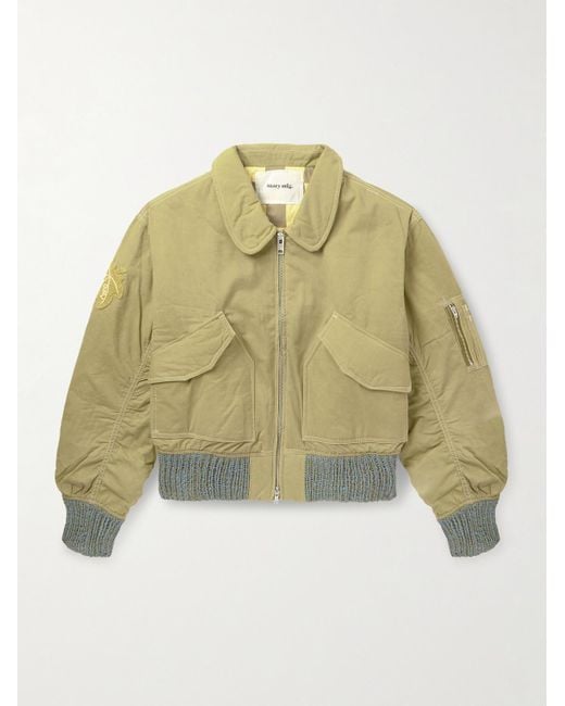 STORY mfg. Grain Crochet-trimmed Organic Cotton-twill Bomber
