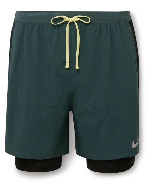 Nike Green 2-in-1 Stride Straight-leg Dri-fit Ripstop And Stretch-jersey Shorts for men
